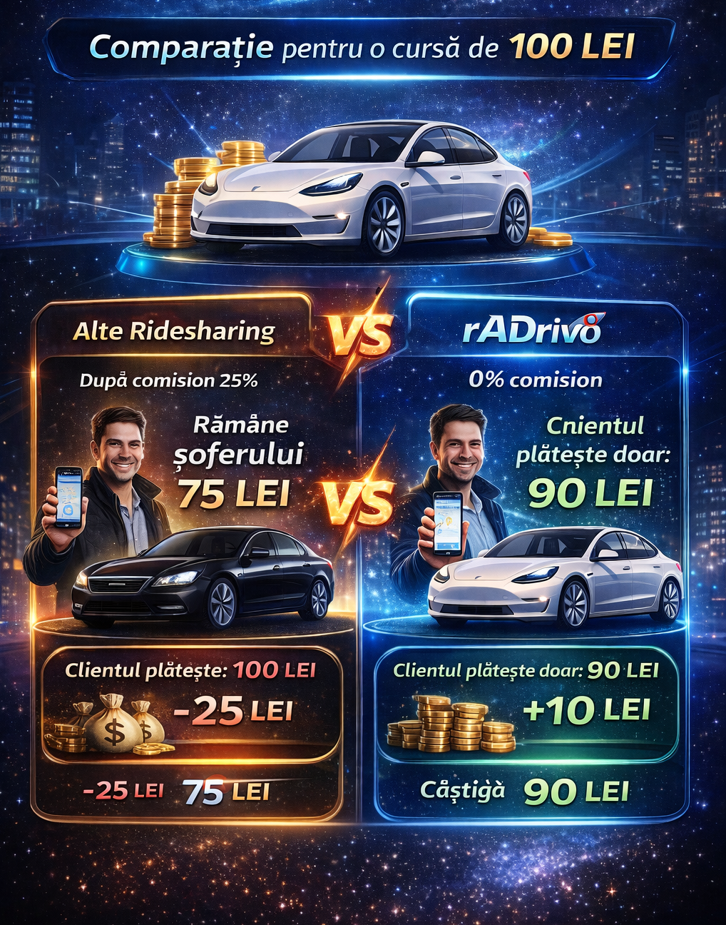 Comparație rADrivo vs alte ridesharing